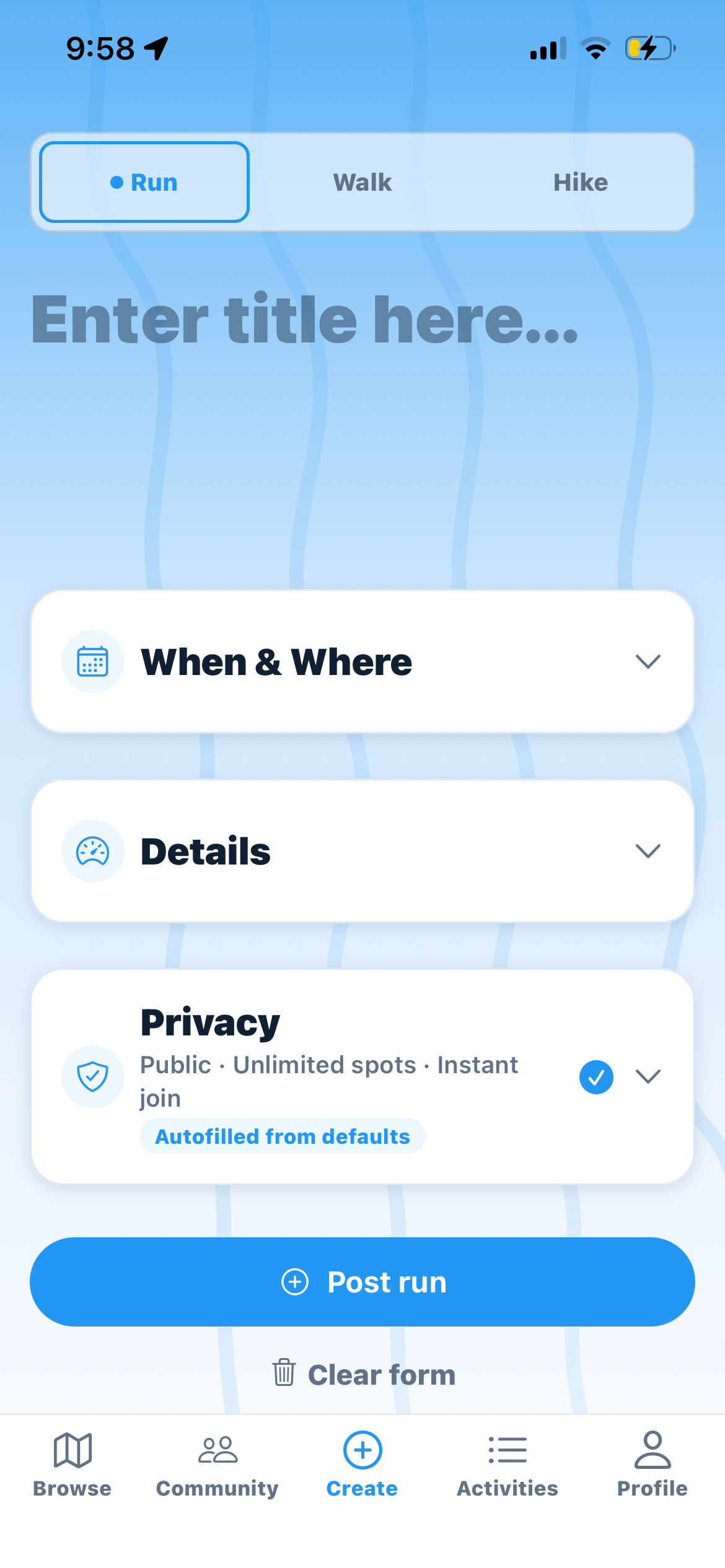 Creating a new activity in the Gulo app